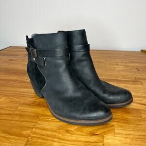 Kork Ease Black Leather Ankle Side Buckle Boots Size 8.5